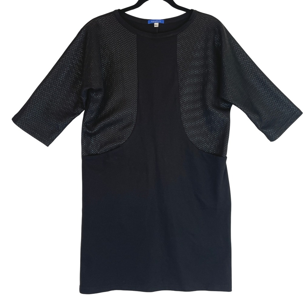 Harumi‎ K Women's Black Dress M/L Elbow Sleeve Geometric Made in USA Casual